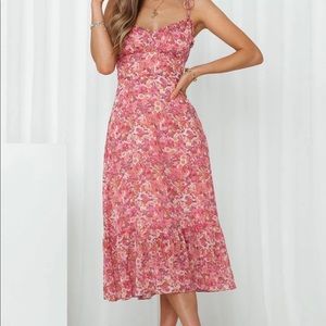 Fortunate One Floral Pink MIDI Dress with shoulder ties